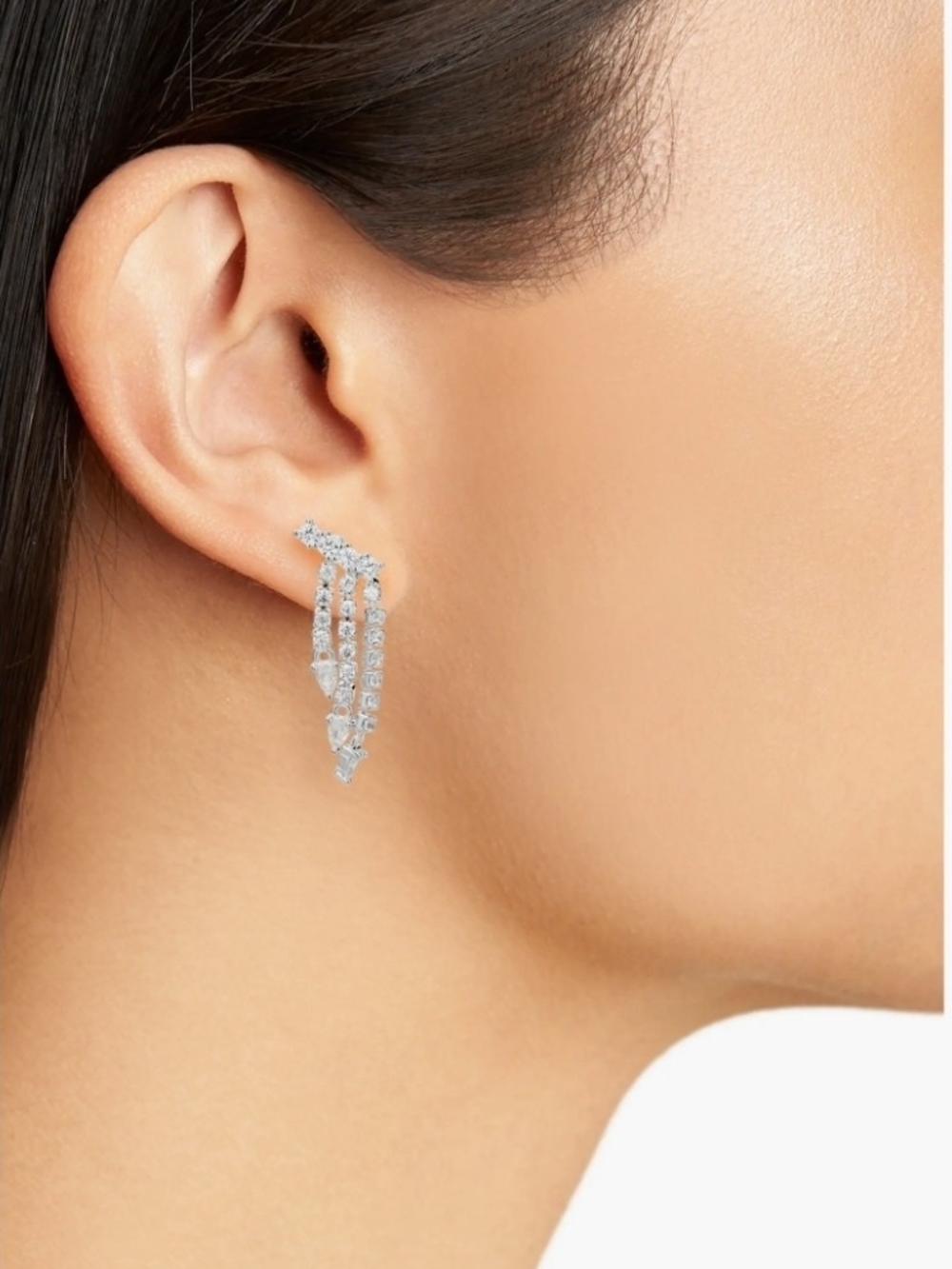 Silver Cubic Zirconia Multi-Row Drop Earrings, Brand New with Tags!